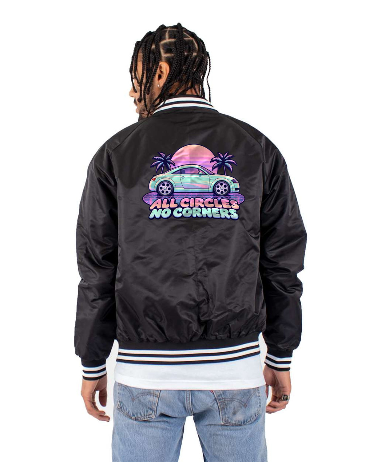 Audi TT 8N Vaporwave Pastel Shirt, All Circles No Corners Bomber Jacket Black back