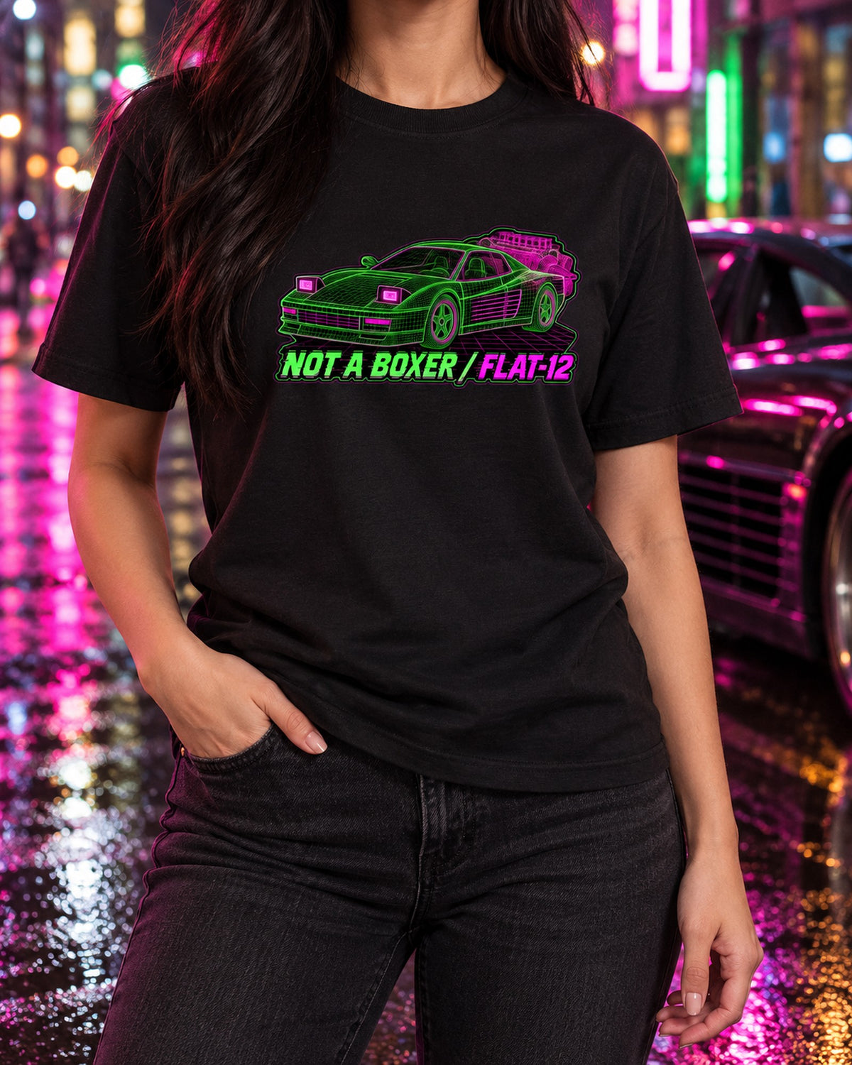 Testarossa F110 Wireframe Mesh Tee: Not a Boxer, Flat-12 T-Shirt Black worn hero