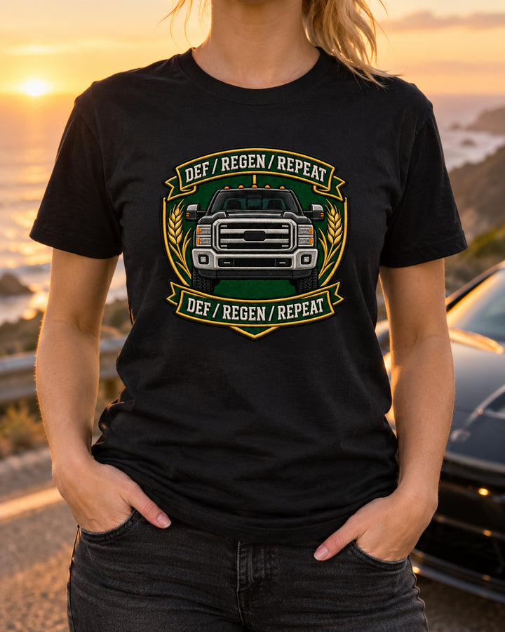 Ram 2500 6.7 Cummins DEF Regen Repeat Crest Shirt, Fourth Gen T-Shirt Black worn hero