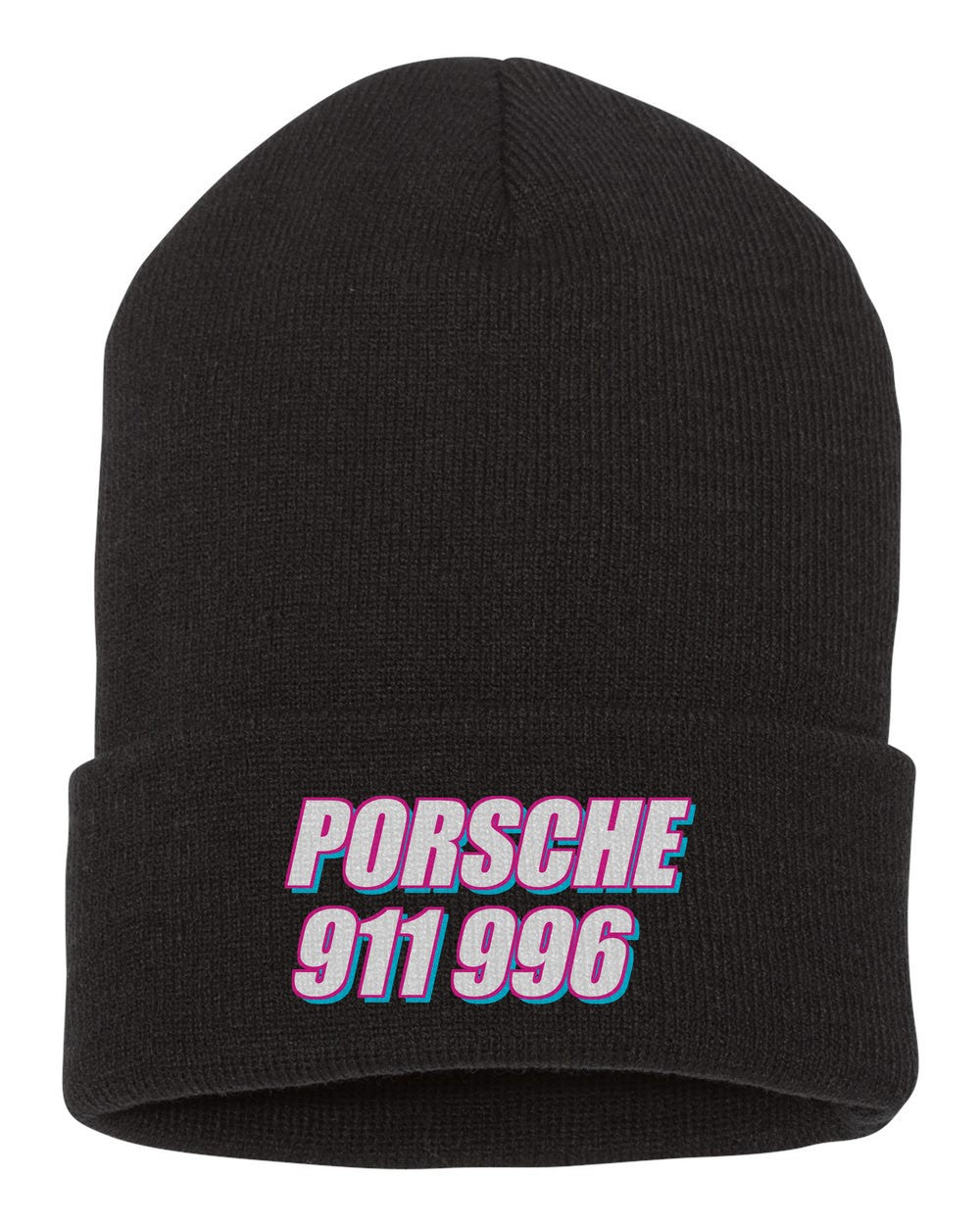 Porsche 911 996 black beanie front view with car name