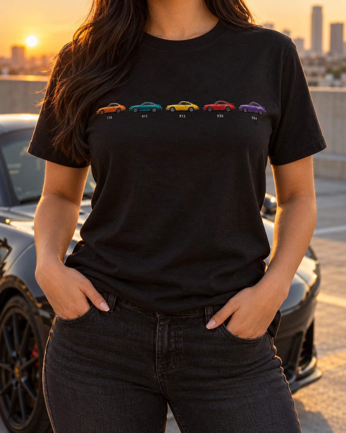 Porsche 356 A Speedster 1955 Showa Japanese Ad Style Tee T-Shirt Black worn hero