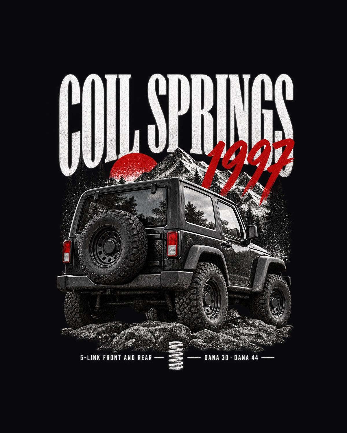 Jeep Wrangler TJ 5-Link Coil Spring Editorial Shirt design only