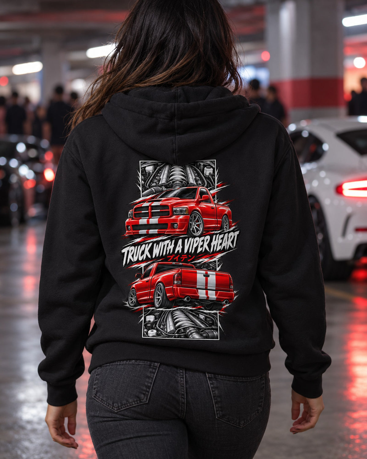Dodge RAM SRT-10 Torn Poster Full-Back Graphic Tee Zip Hoodie Black worn hero
