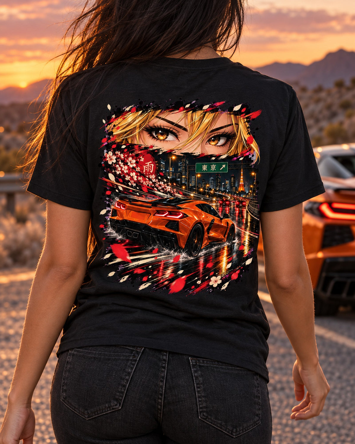 Chevrolet Corvette C8 Z06 Anime Girl Shirt, Hoodie & More T-Shirt Black worn hero