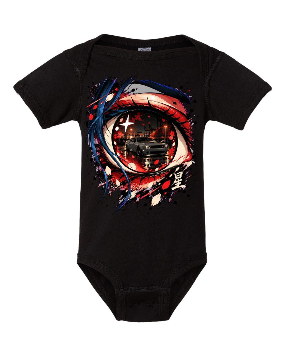 Dodge Challenger Hellcat Anime Girl Baby Onesie Black front