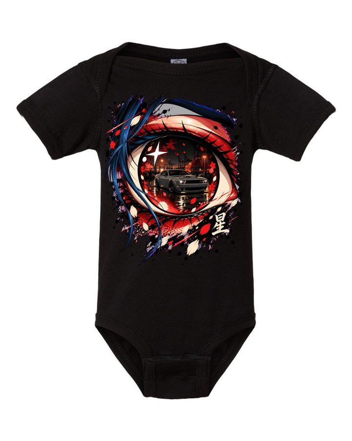 Dodge Challenger Hellcat Anime Girl Baby Onesie Black front