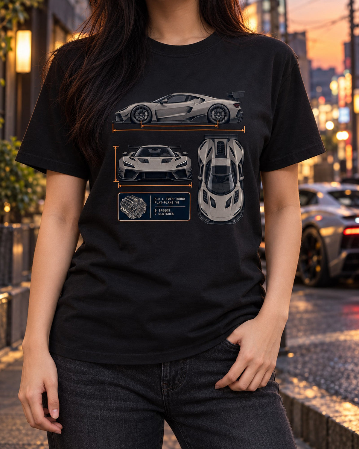 Koenigsegg Jesko Attack Three-View Spec Sheet Shirt, V8 Gift T-Shirt Black worn hero