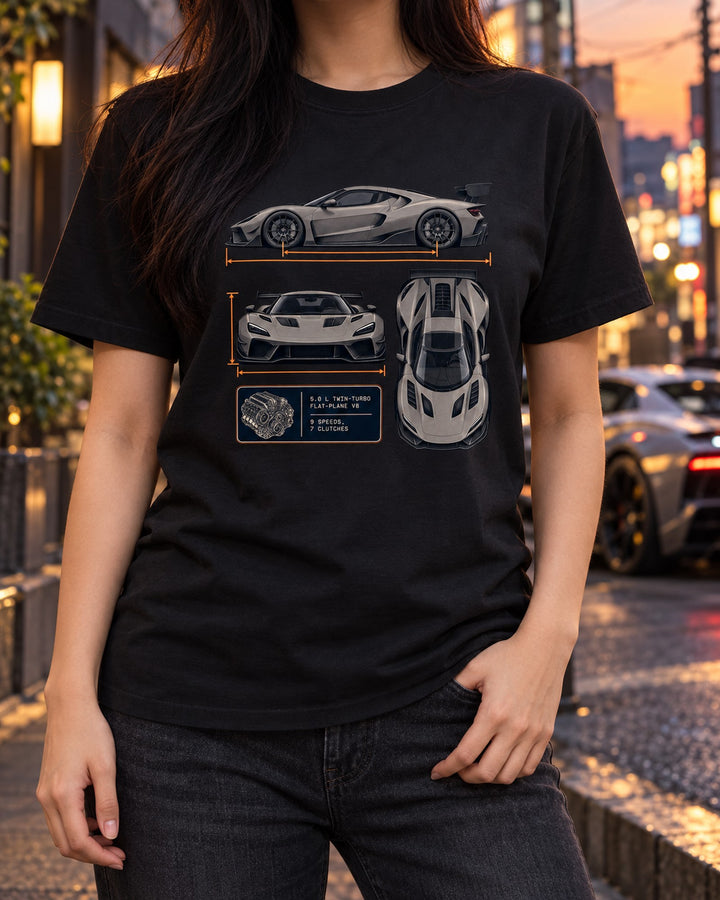Koenigsegg Jesko Attack Three-View Spec Sheet Shirt, V8 Gift T-Shirt Black worn hero