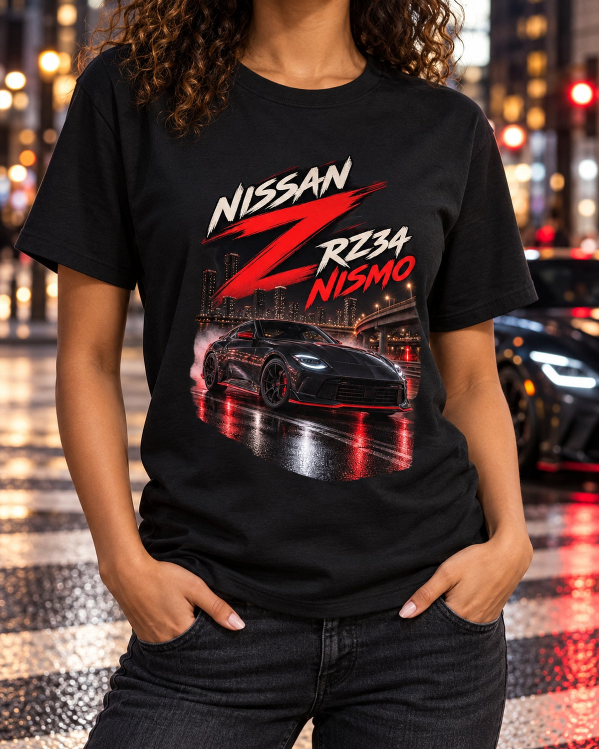 Nissan Z RZ34 Spec Poster Tee, 2022 Debut VR30DDTT T-Shirt Black worn hero