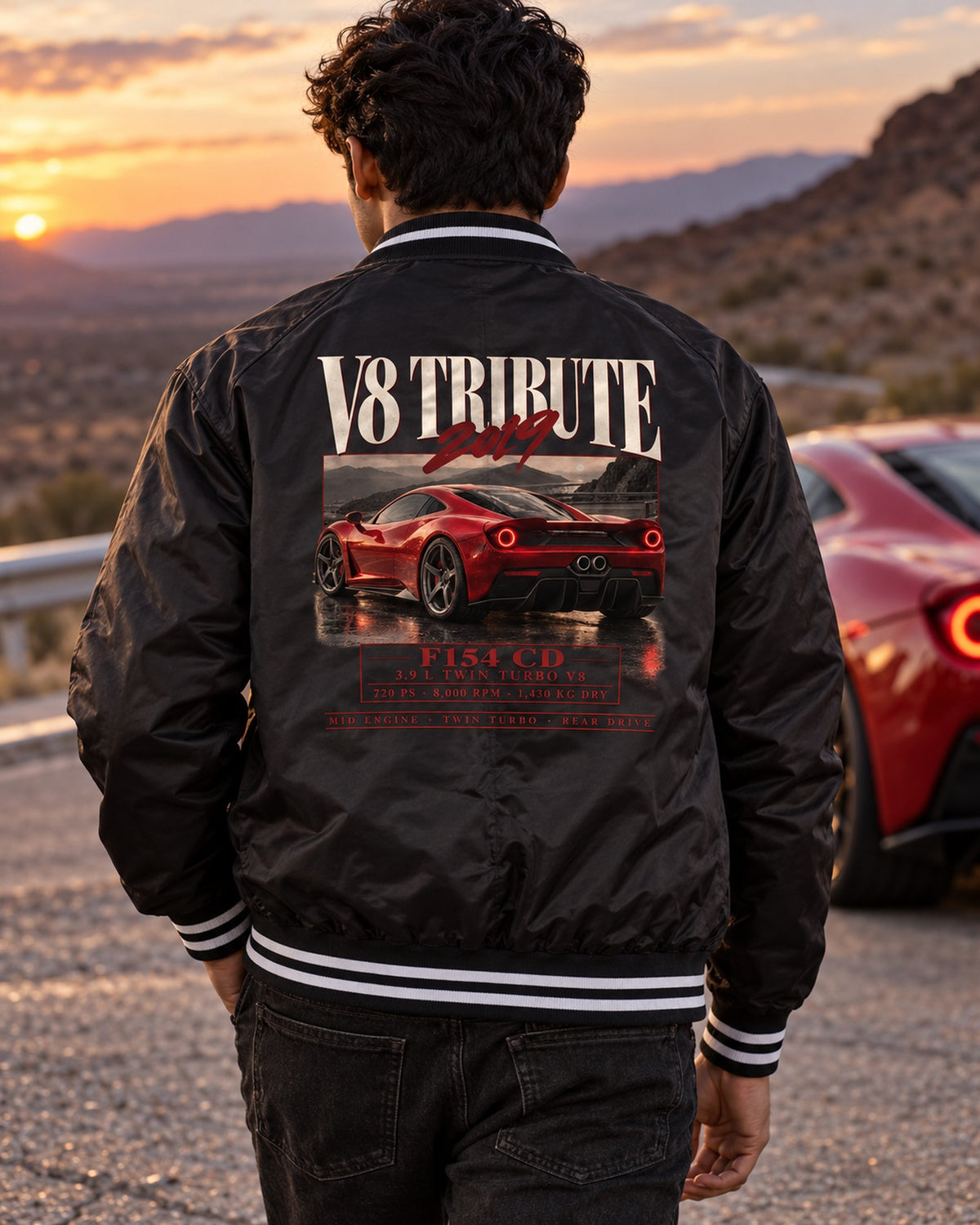 Ferrari F8 Tributo F154 CG Blade Tail Archive Panel Tee Bomber Jacket Black worn hero