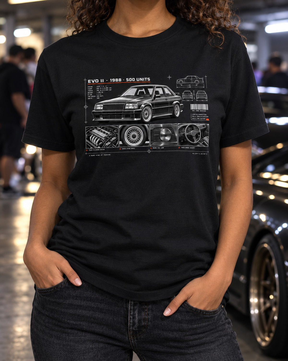 BMW E30 M3 Evo II 1988 Dossier Panels Shirt, 500 Units T-Shirt Black worn hero