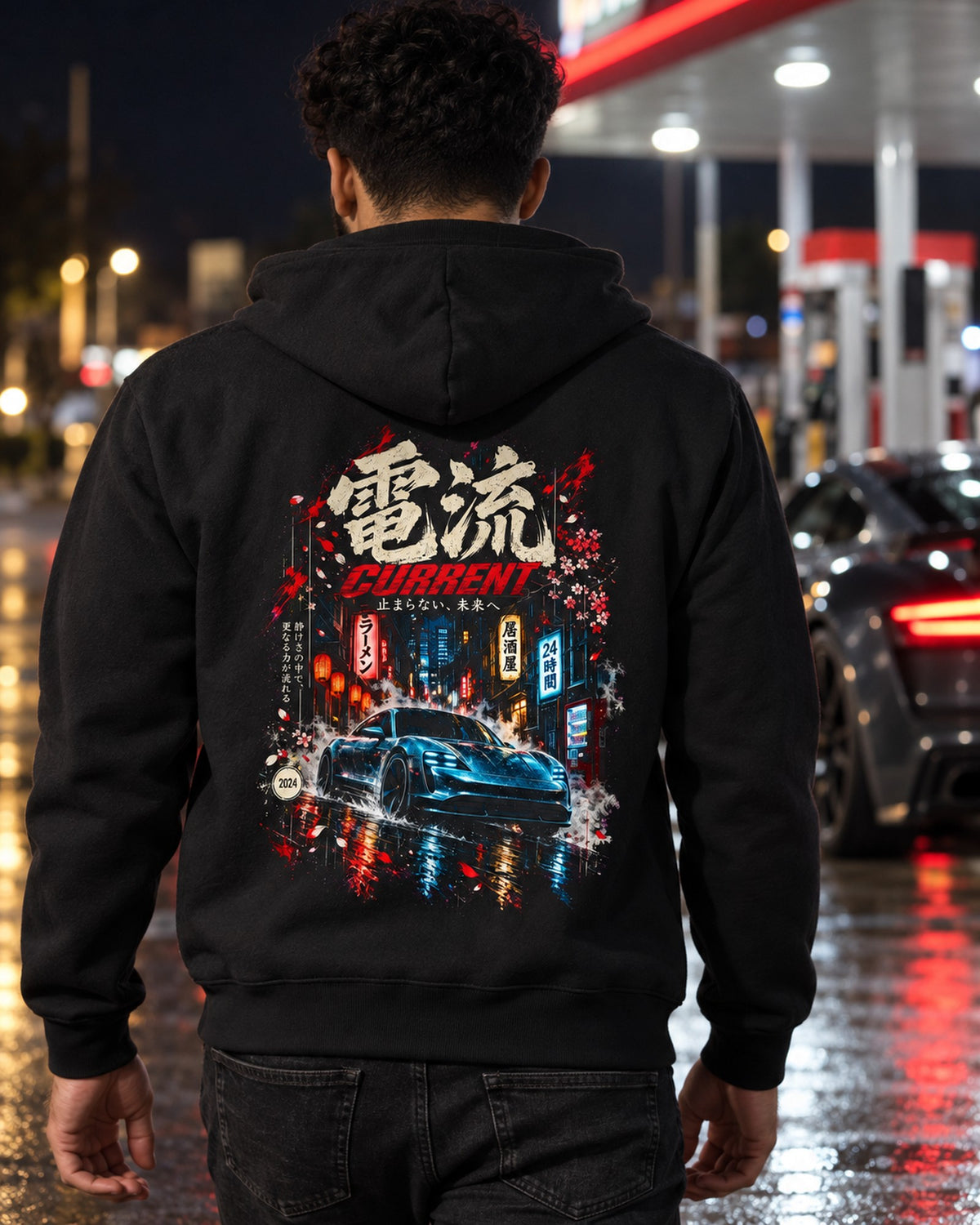 Porsche Taycan Turbo S Current Shirt, Hoodie & More Zip Hoodie Black worn hero