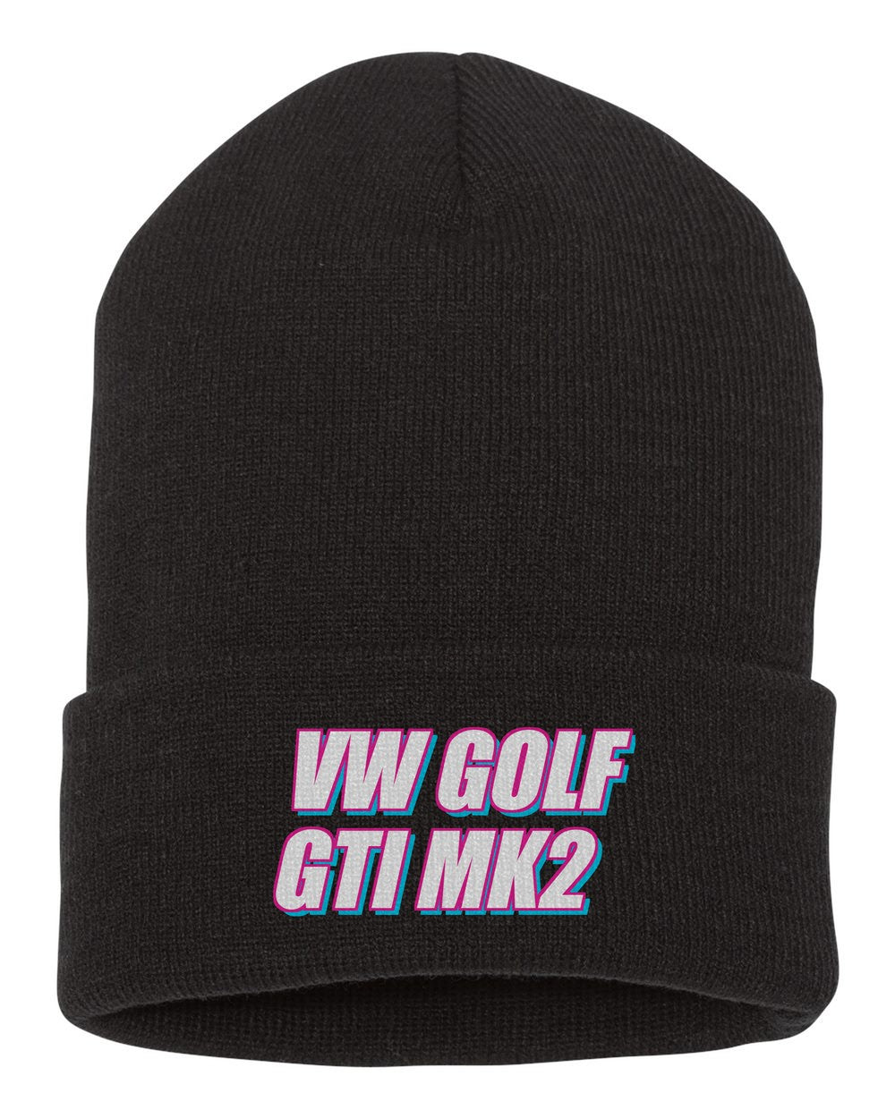 Vw Golf Gti Mk2 black beanie front view with car name