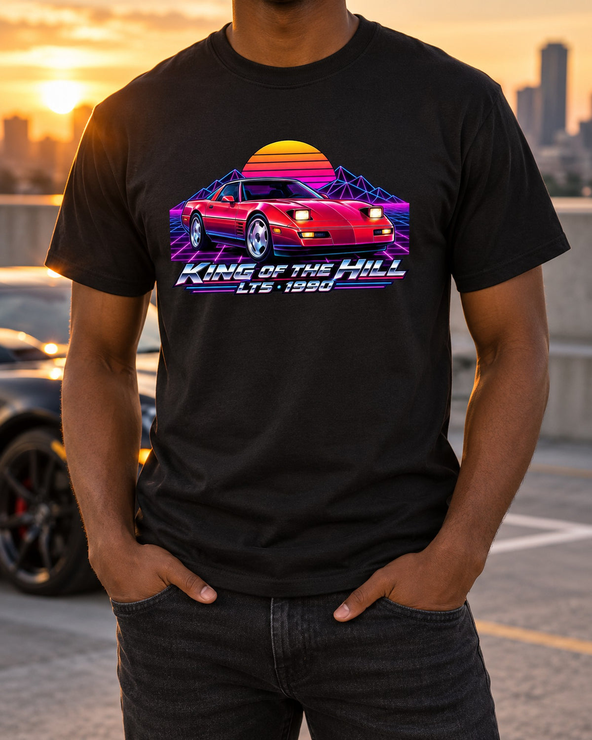 1990 Corvette ZR-1 C4 Synthwave Shirt, King of the Hill LT5 T-Shirt Black worn hero