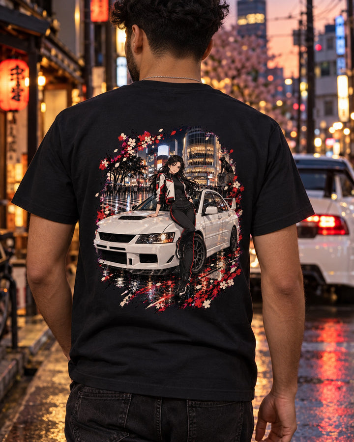 Mitsubishi Lancer Evo IX Anime Girl Shirt, Hoodie & More T-Shirt Black worn hero
