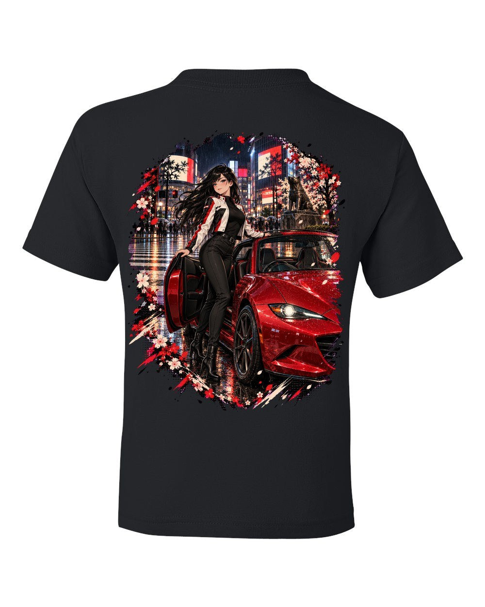 Mazda MX-5 ND Anime Girl Kids Tee Black back