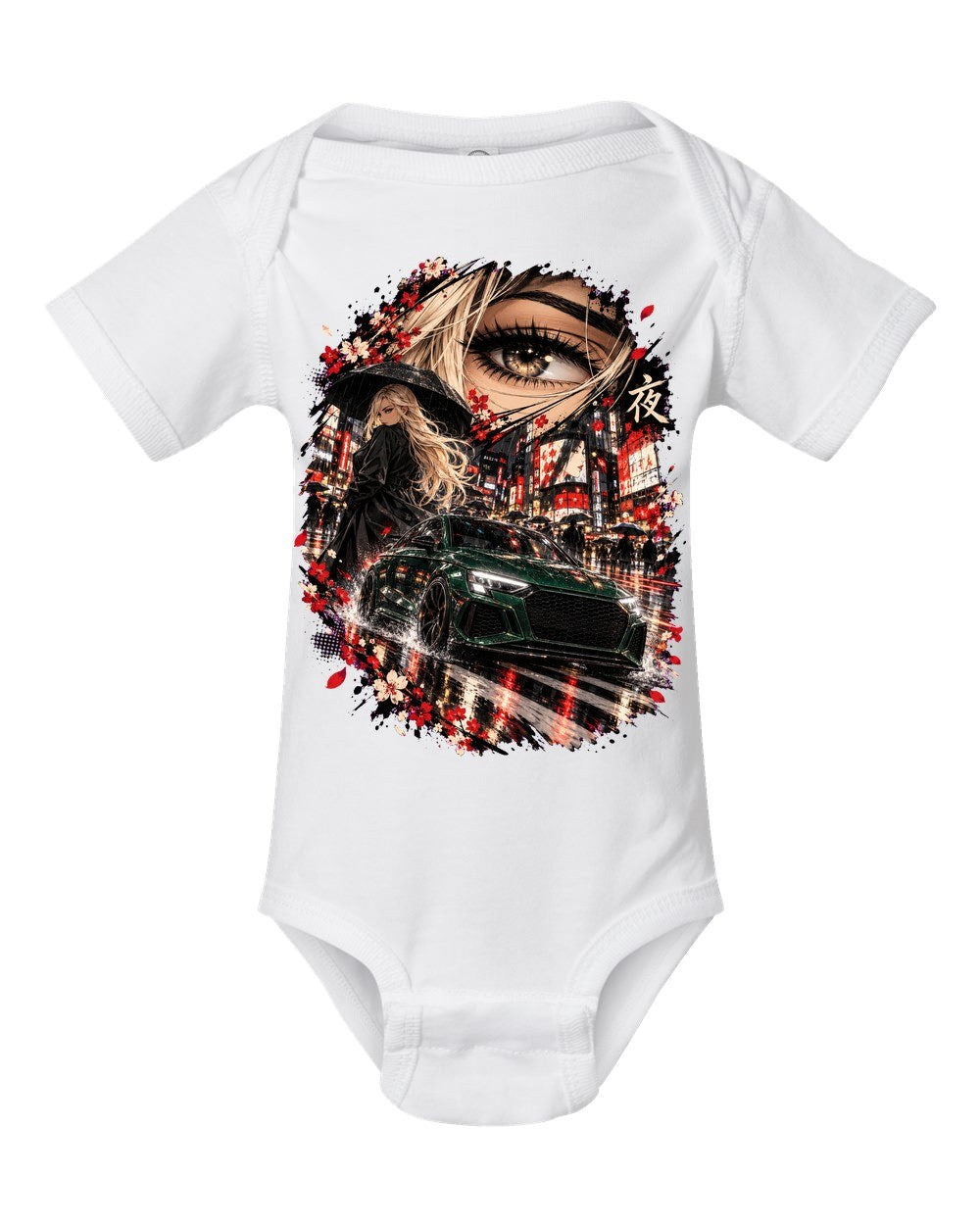 Audi RS3 Anime Girl Baby Onesie White front
