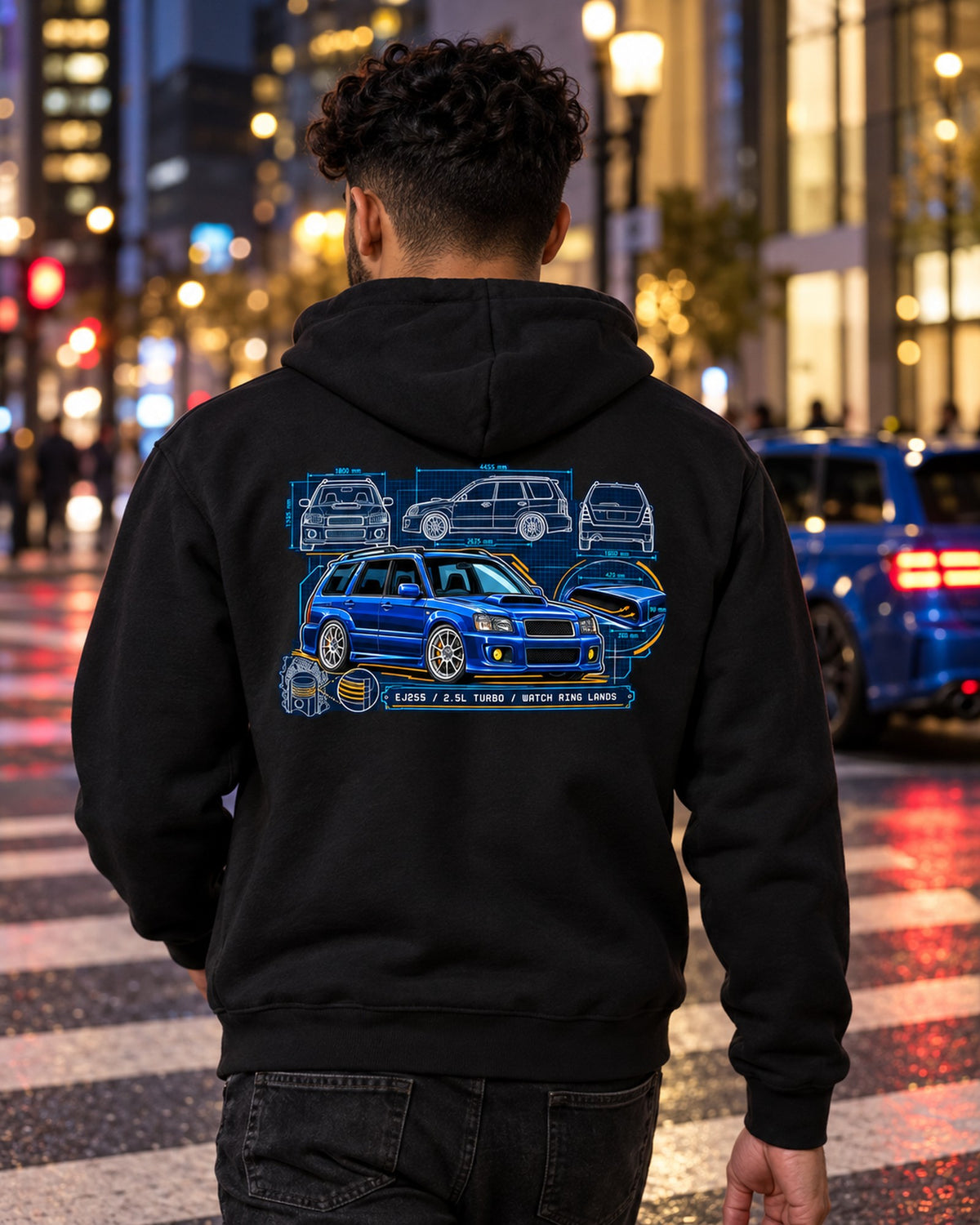 Subaru Forester SG9 EJ255 Scoop Blueprint Sleeper Tee Zip Hoodie Black worn hero