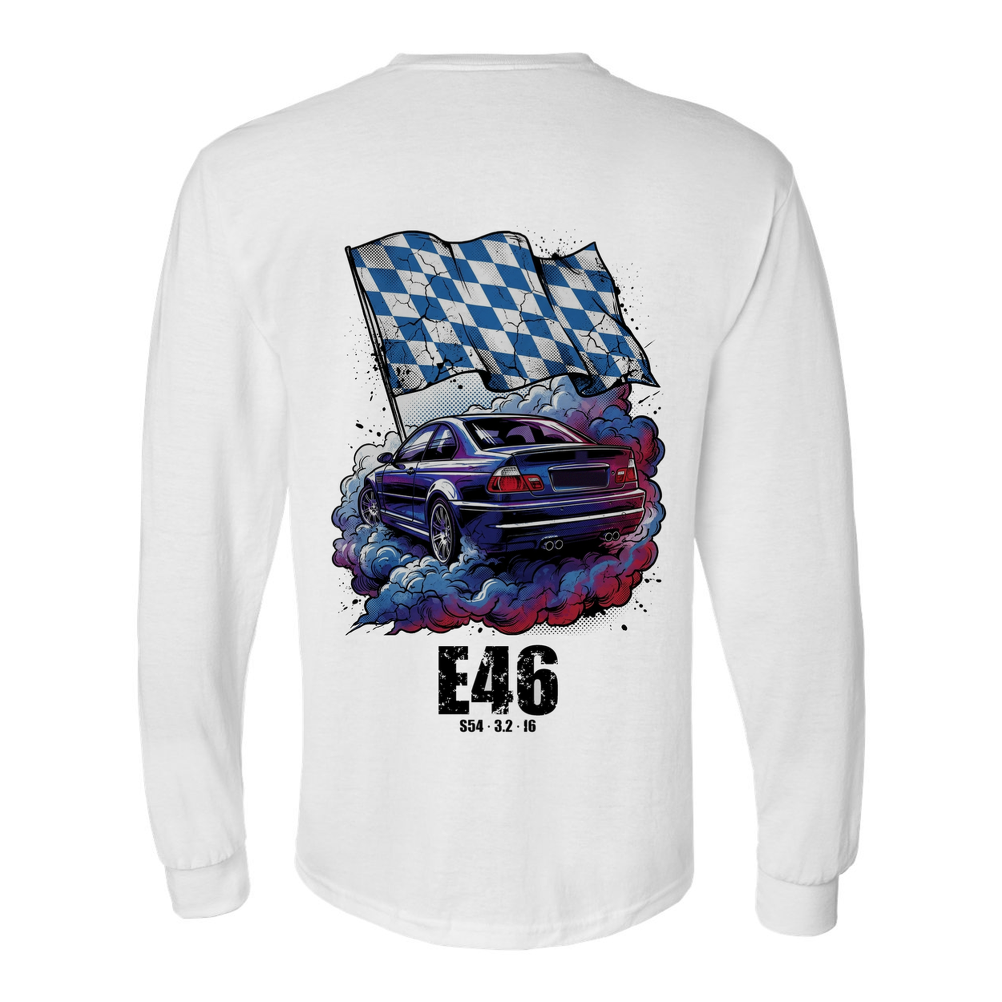 BMW M3 E46 Lozenge Long Sleeve T-Shirt — White back