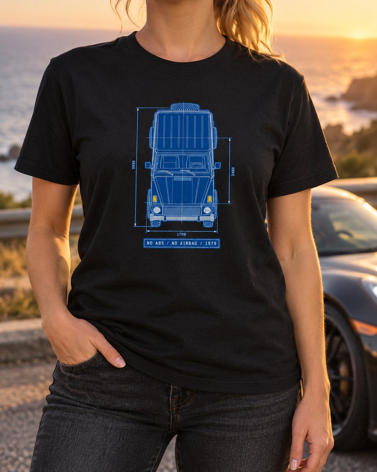 Mercedes G63 W464 Neon Synthwave Taillights Night Tee T-Shirt Black worn hero