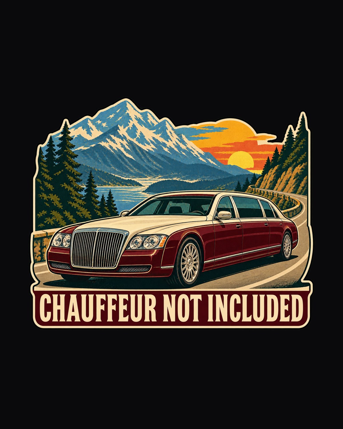 Maybach 57 W240 1960s Travel Poster Shirt, Chauffeur Joke design only