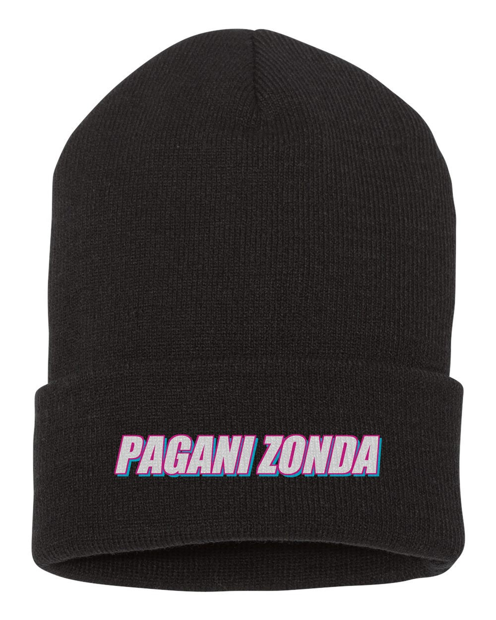 Pagani Zonda black beanie front view with car name
