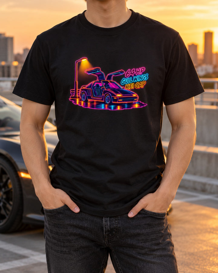 Autozam AZ-1 PG6SA Gull-Wing Night Parking Neon Line Art Shirt T-Shirt Black worn hero