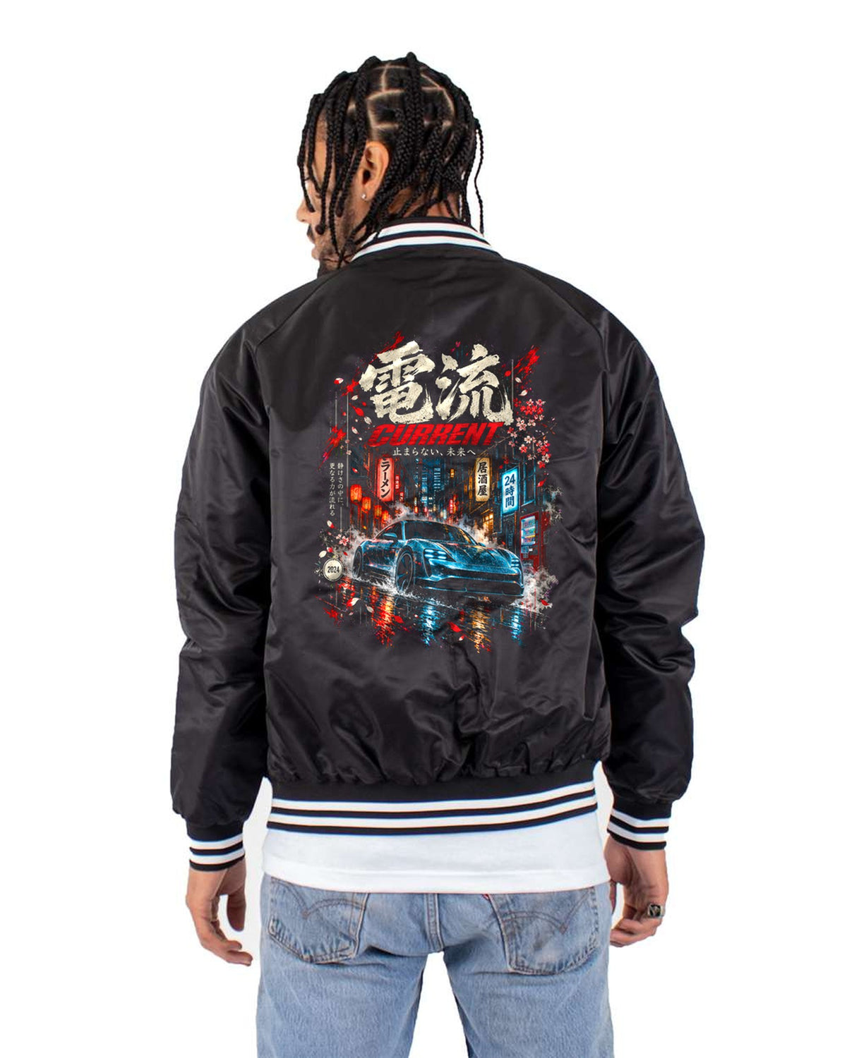 Porsche Taycan Turbo S Current Shirt, Hoodie & More Bomber Jacket Black back