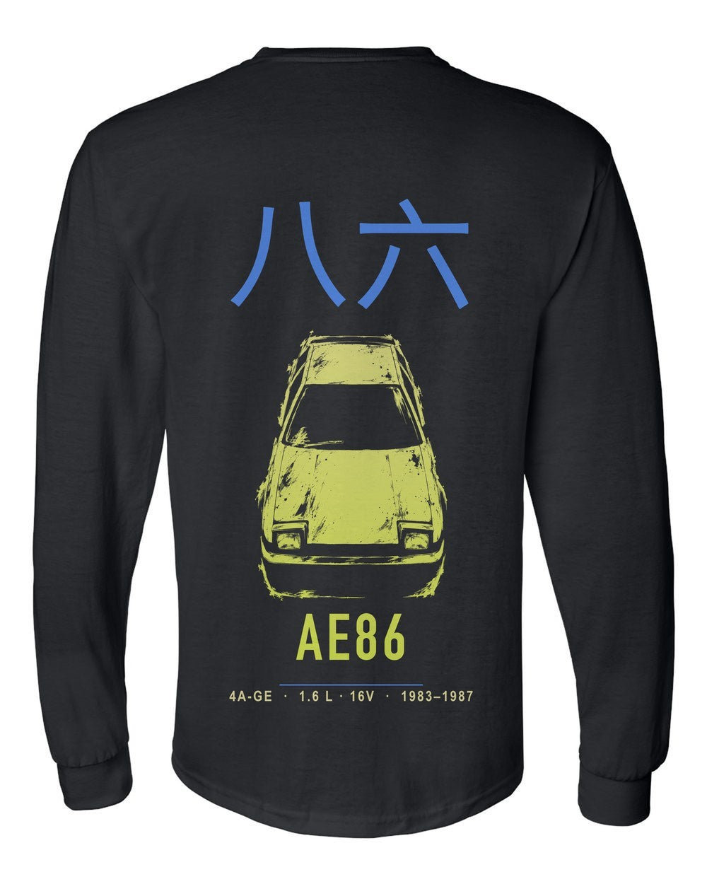 AE86 full-back artwork black long sleeve back view with the design