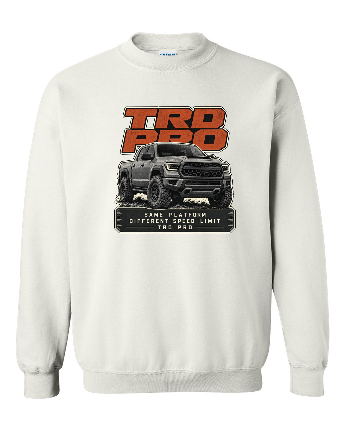 Toyota Tundra TRD Pro halftone statement design white crewneck front view with the design