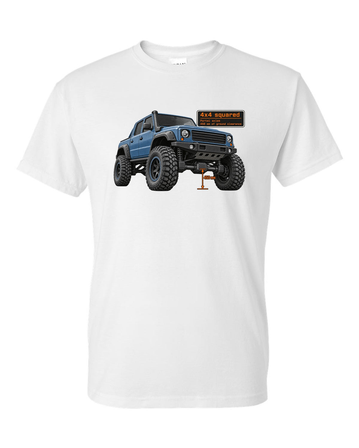 Halftone print of a Mercedes-AMG G63 4x4 squared W463 white t-shirt front view with the design