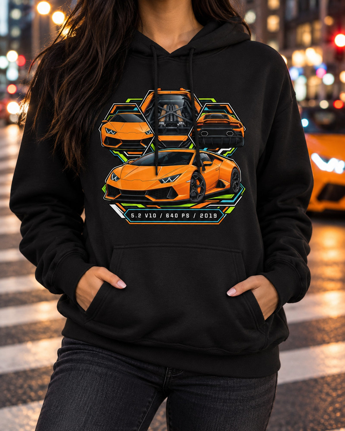 Lamborghini Huracan Evo LP640-4 Spec Plate Shirt, 5.2 V10 Pull Over Hoodie Black worn hero