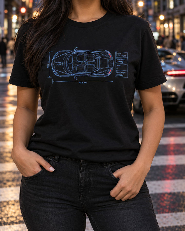 Koenigsegg Gemera Technical Blueprint Shirt, Car Gift T-Shirt Black worn hero