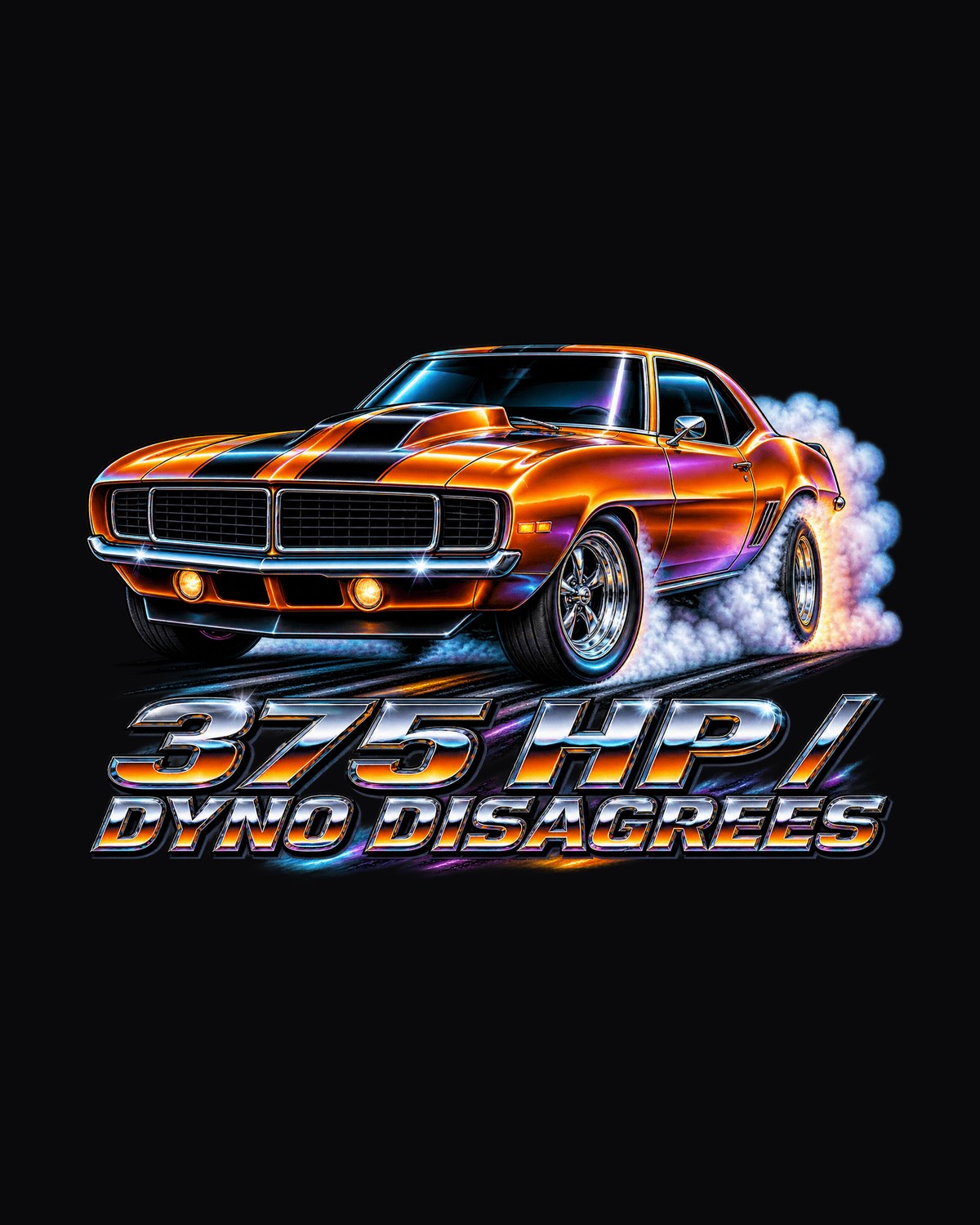 1969 Camaro SS 396 Airbrush Burnout Shirt, Dyno Disagrees design only