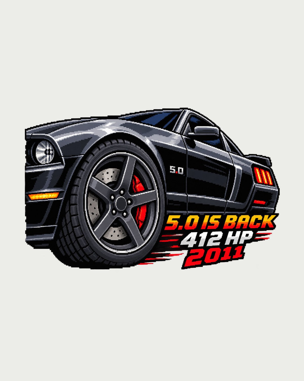 Ford Mustang S197 GT 5.0 Pixel Art Wheel Shirt, 2010-12 design only