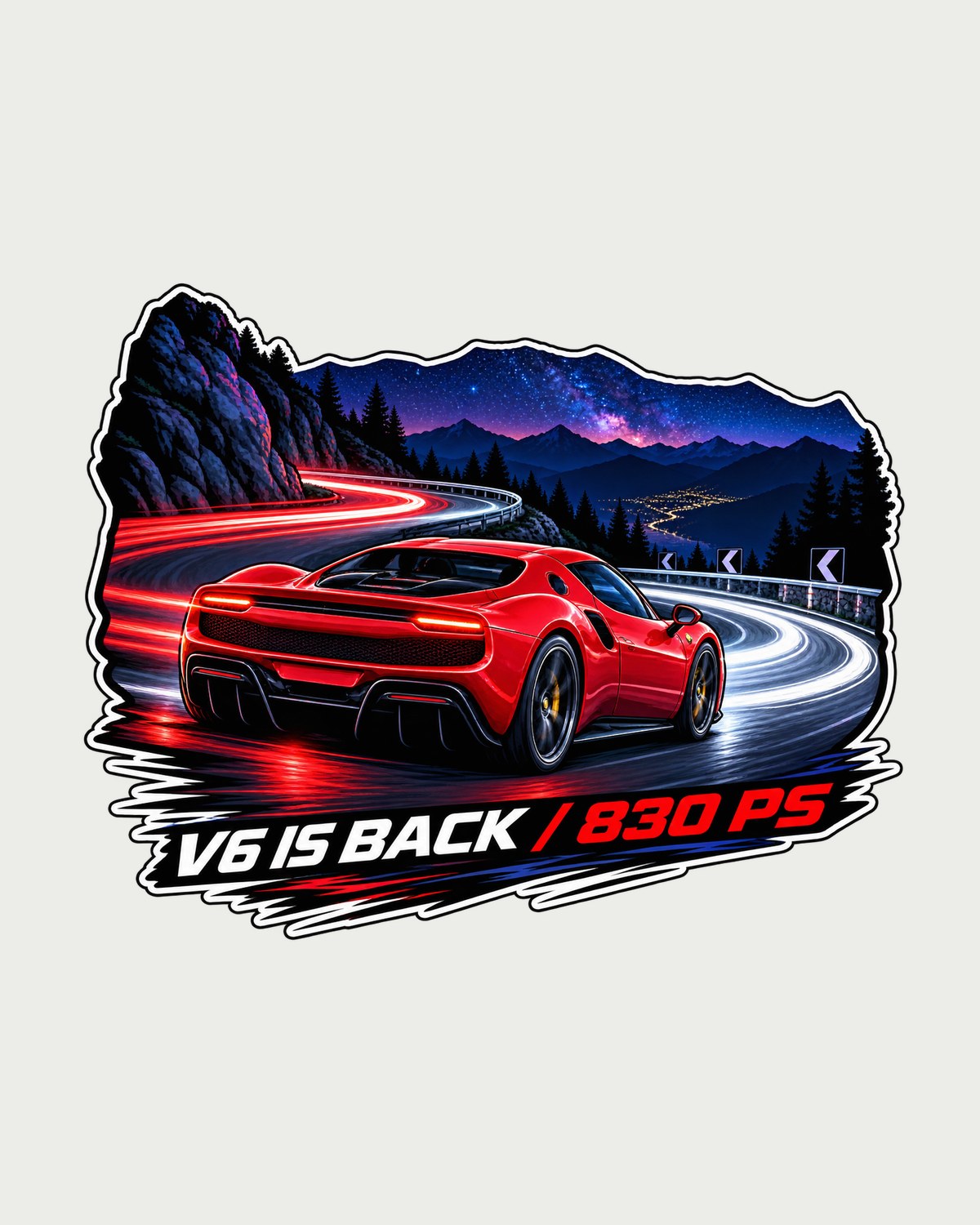 Ferrari 296 GTB Light Trails Shirt, V6 Is Back design only
