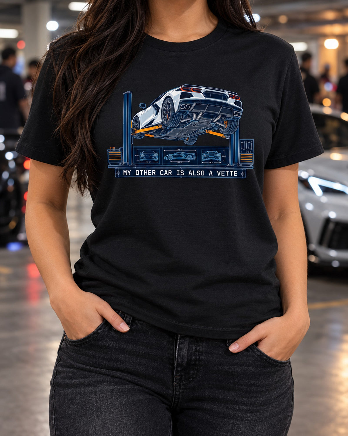 Chevrolet Corvette C8 Stingray Blueprint Shirt, Car Guy Gift T-Shirt Black worn hero