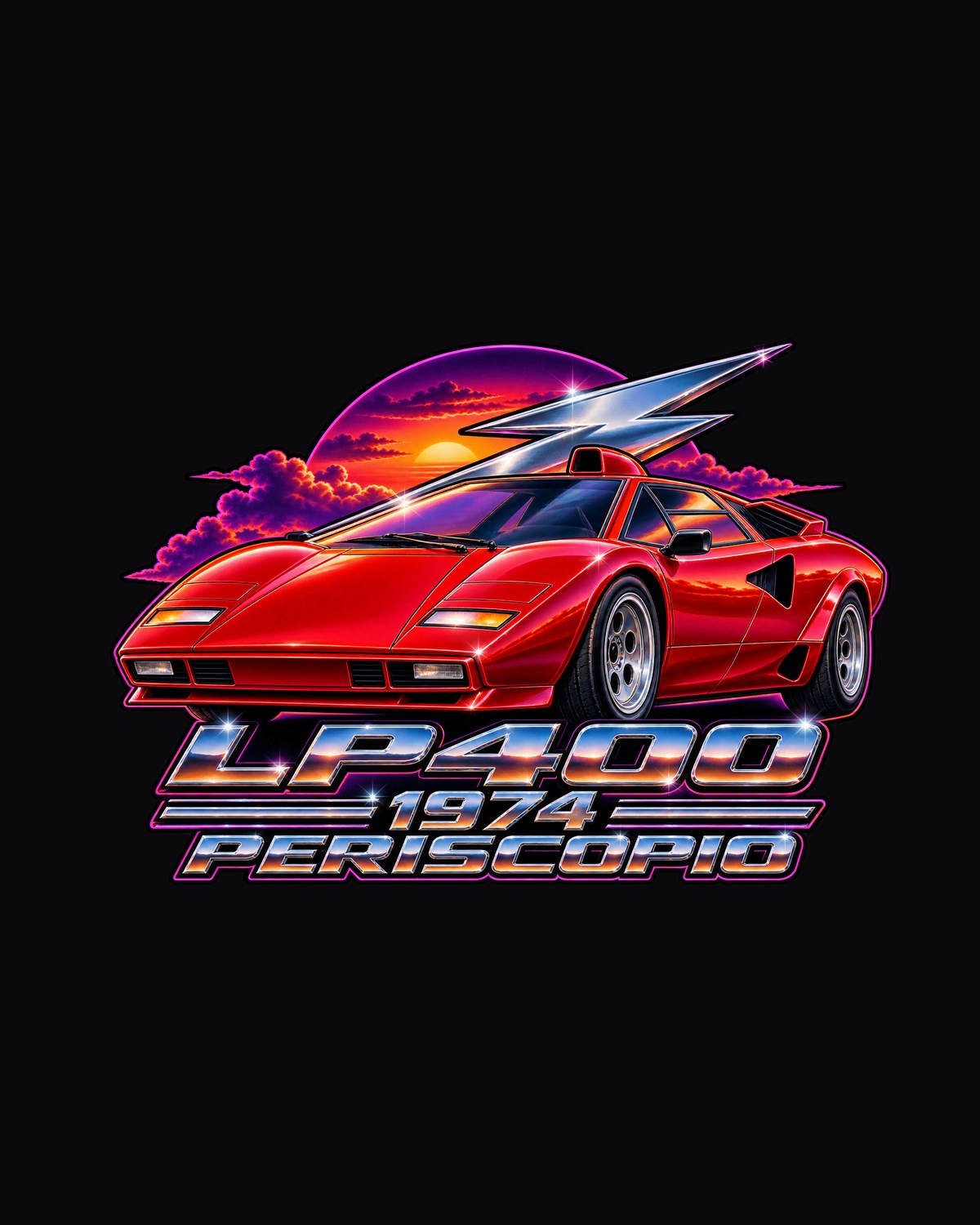 Lamborghini Countach LP400 Periscopio 80s Airbrush Tee, 1974 design only