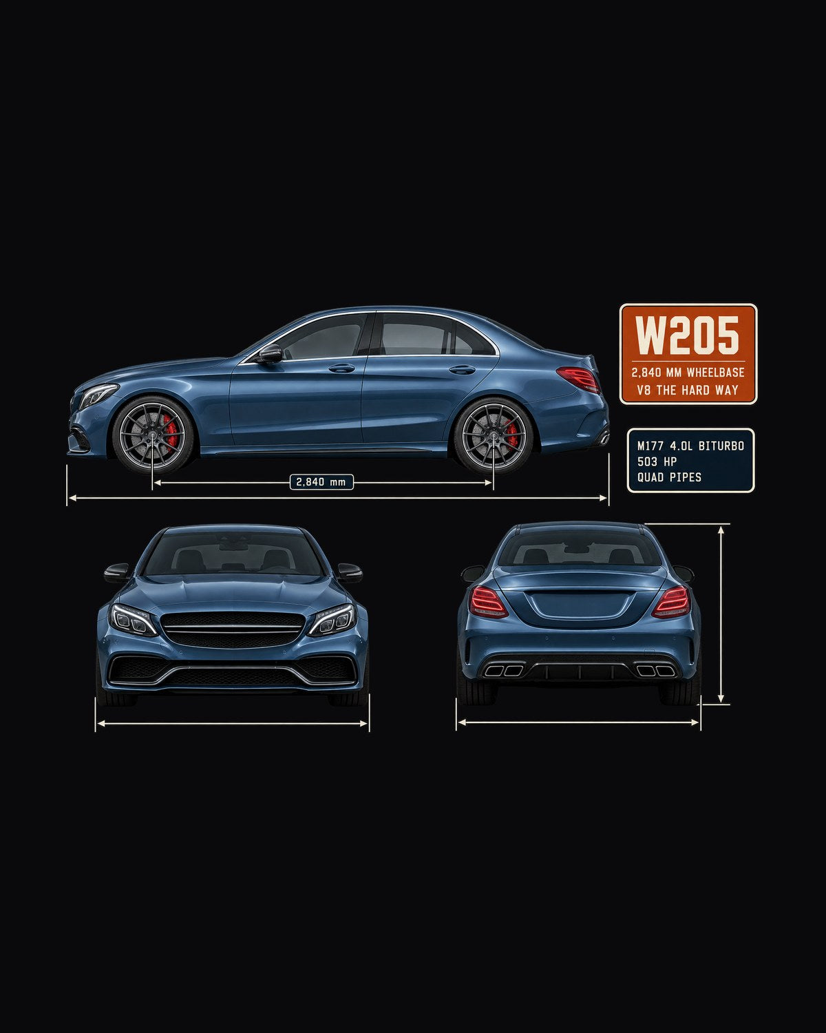Mercedes-AMG C63 S W205 Three-View Spec Sheet Shirt, Car Guy Gift design only