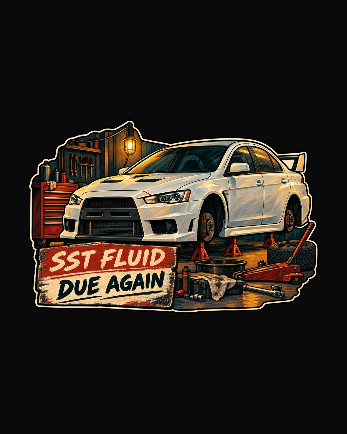 Mitsubishi Evo X CZ4A Gouache Garage Shirt, SST Fluid Due Again design only