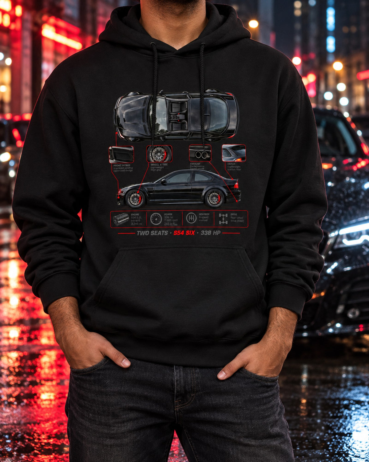 BMW Z4 M Coupe E86 Spec Poster Shirt, S54 Six 338 HP Pull Over Hoodie Black worn hero