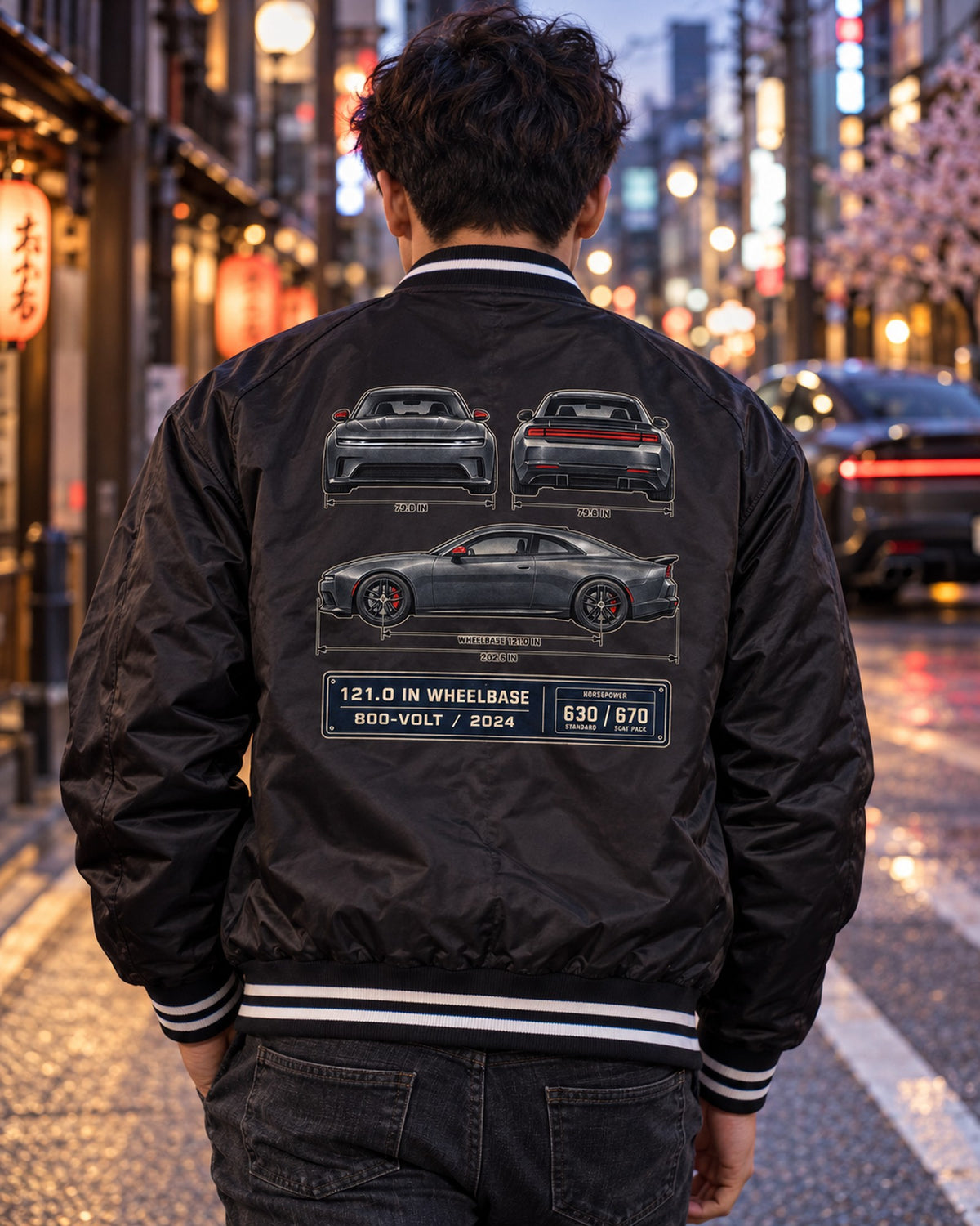 Dodge Charger Daytona Scat Pack 2024 Blueprint Car Shirt Bomber Jacket Black worn hero