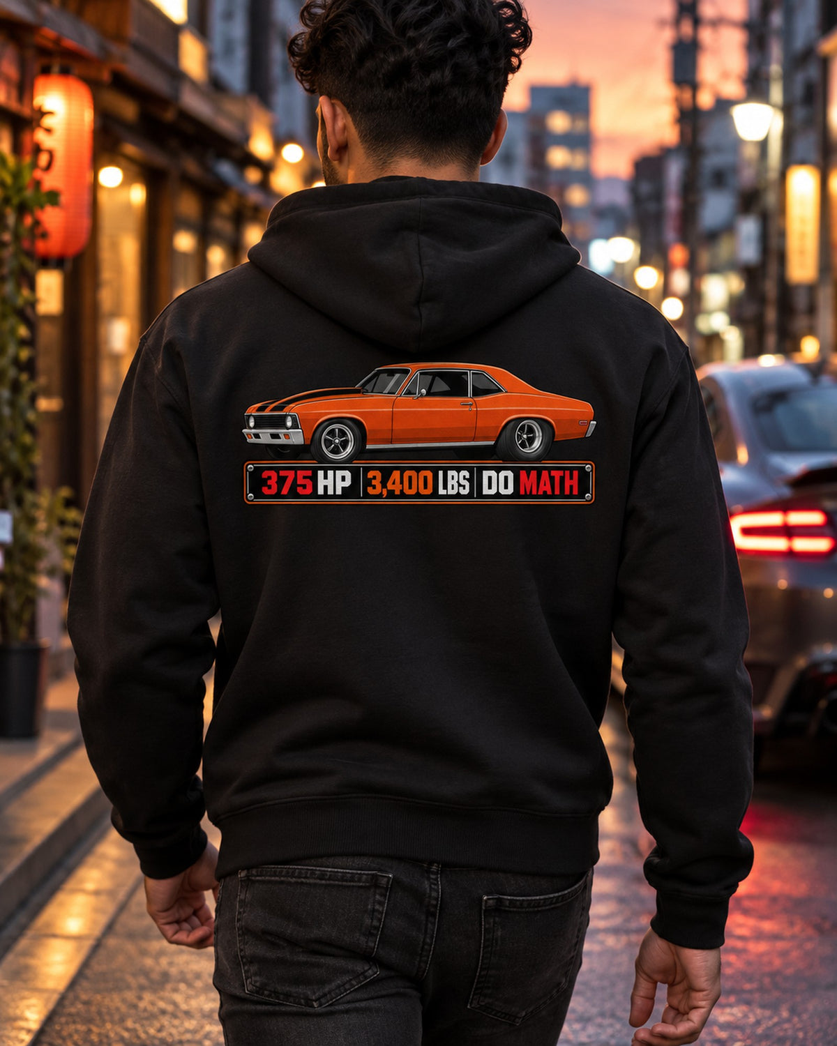1970 Nova SS 396 Spec Sheet Shirt, 375 HP 3,400 LBS Tee Zip Hoodie Black worn hero