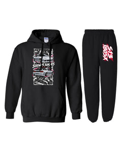 S13 180SX Torn Poster Hoodie + Jogger Set black hoodie and sweatpants