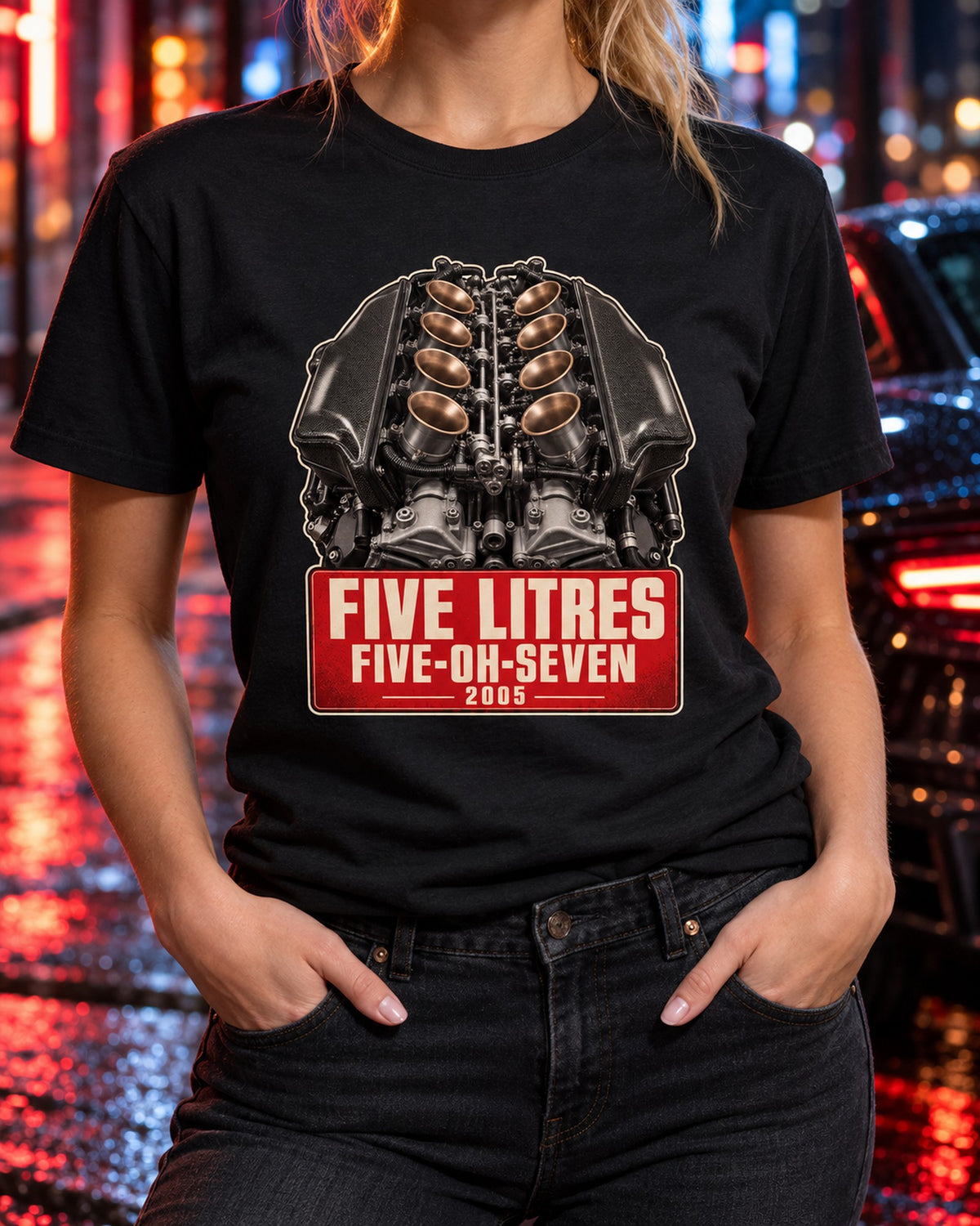 BMW M5 E60 S85 V10 Engine Hero Poster Tee T-Shirt Black worn hero