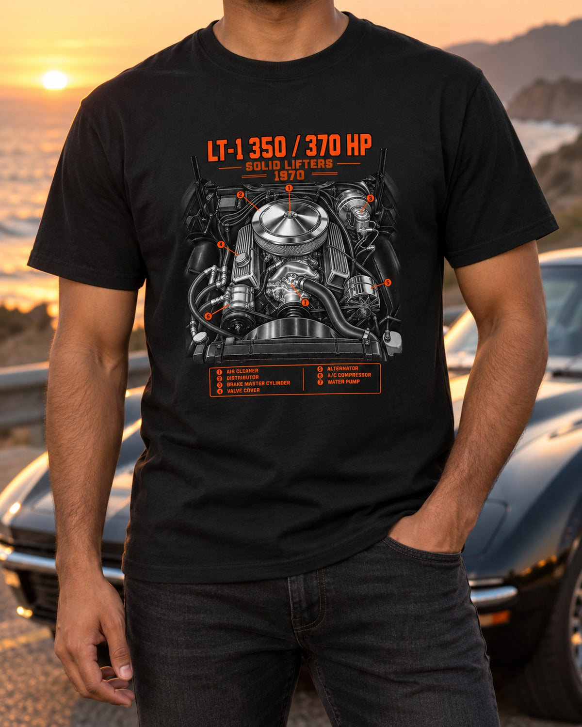 Corvette C3 1970 LT-1 350 Engine print Shirt T-Shirt Black worn hero