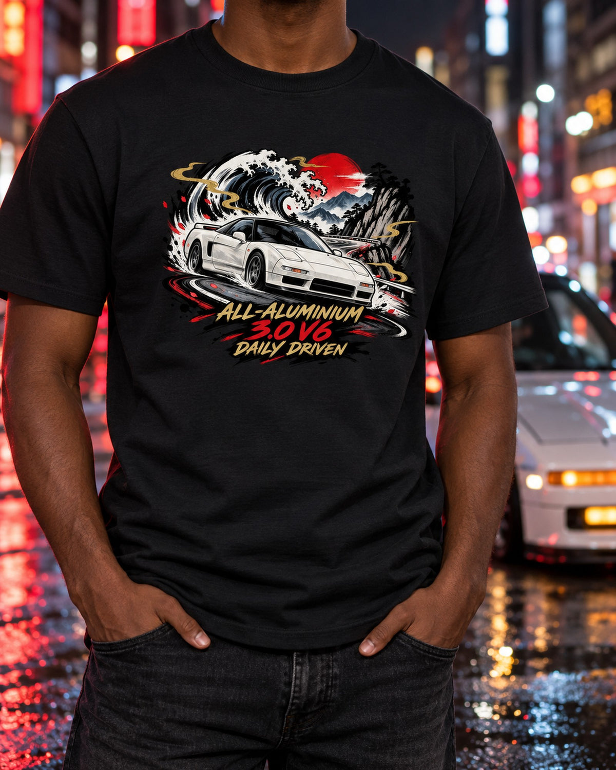 Honda NSX NA1 Sumi-e Ink Wave Shirt, All-Aluminium V6 T-Shirt Black worn hero