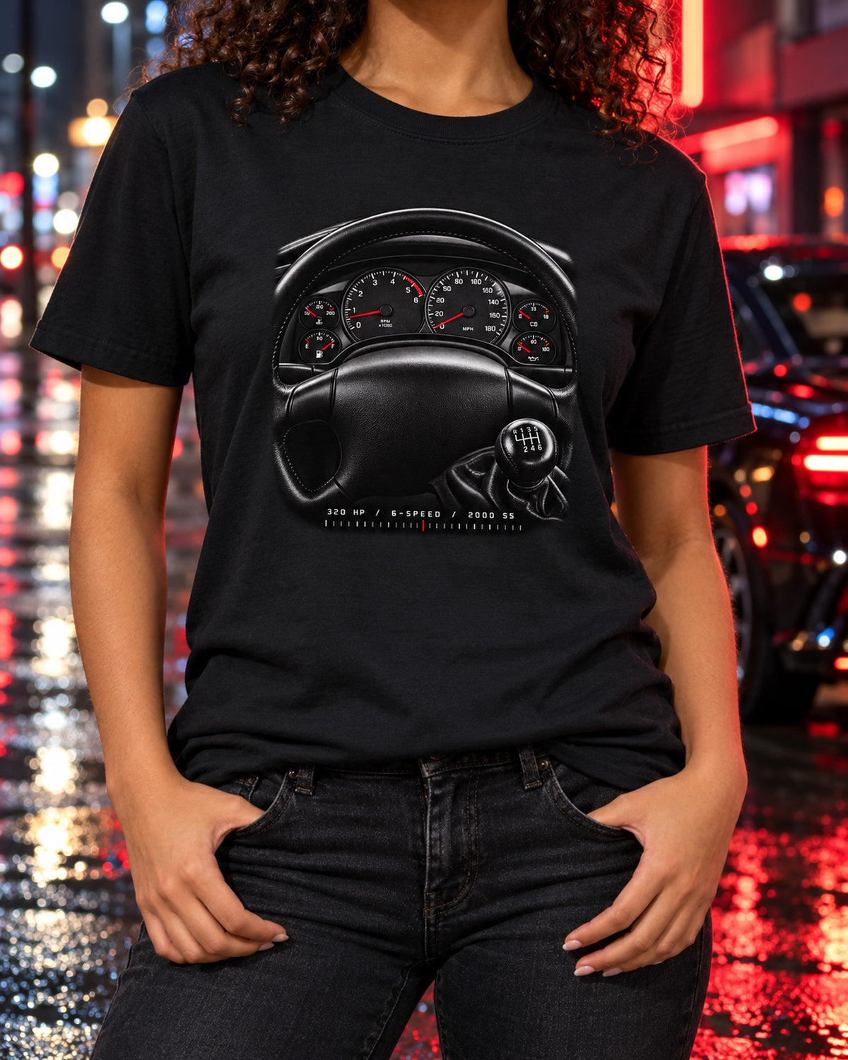 Camaro SS 2000 Fourth-Gen Gauge Cluster Shirt, 6-Speed T-Shirt Black worn hero
