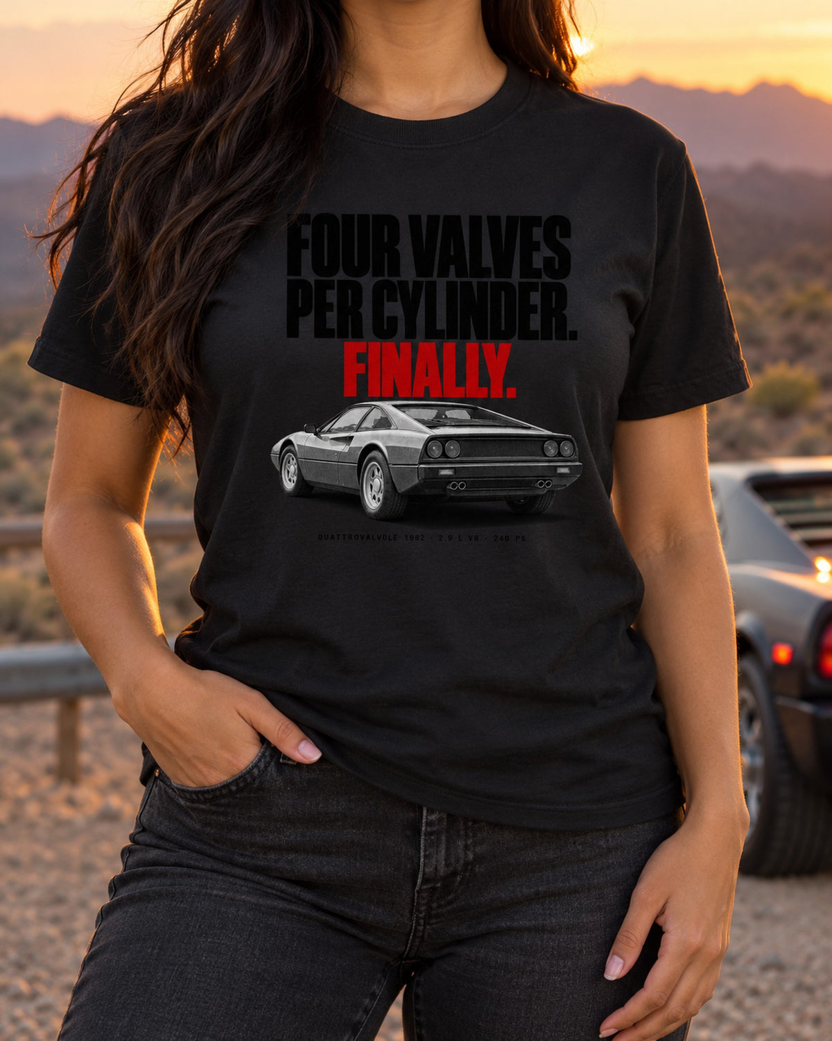 Ferrari 308 GTB Quattrovalvole 1982 Shirt, Four Valves Finally T-Shirt Black worn hero