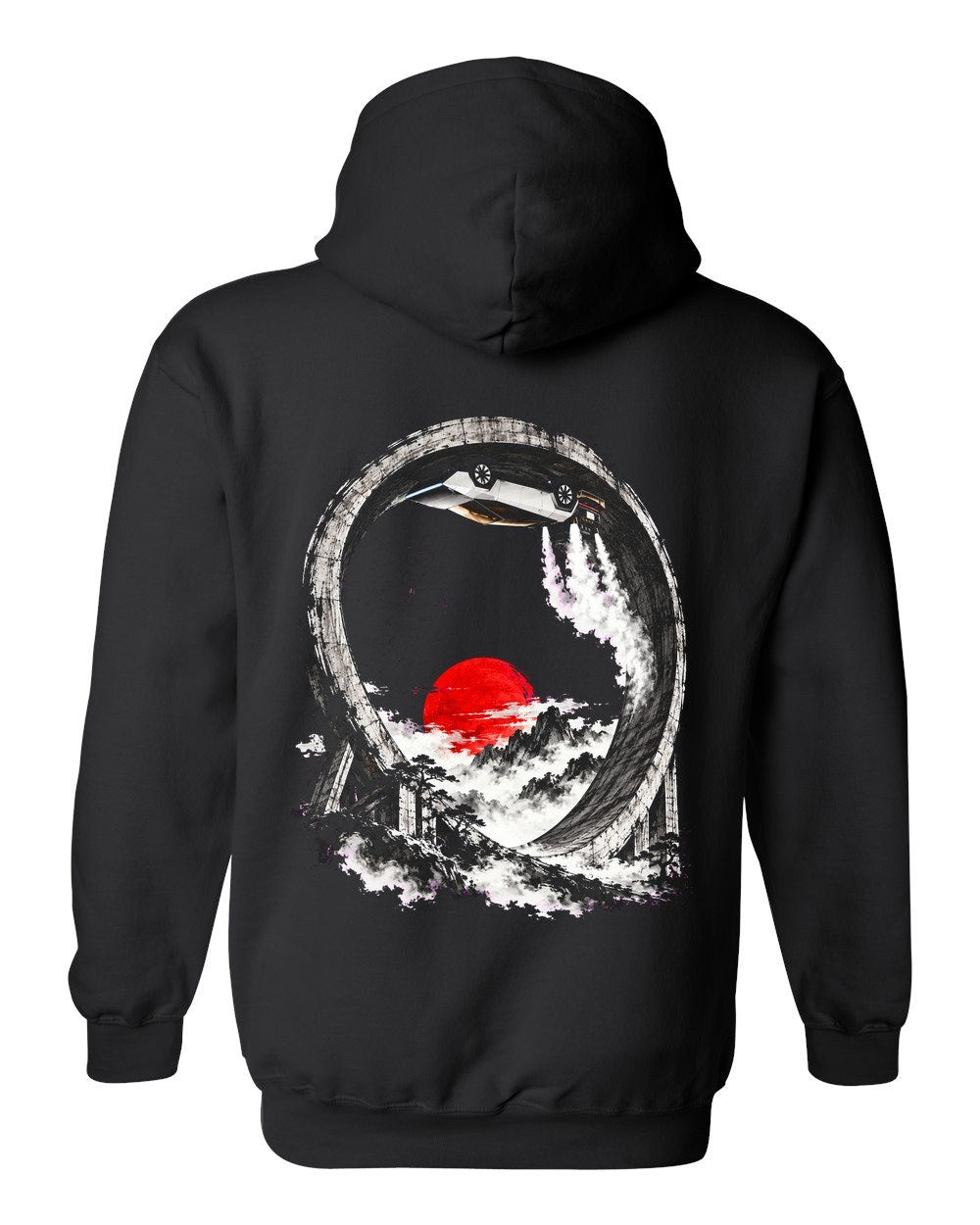 Tesla Roadster Upside Down Pull Over Hoodie Black back